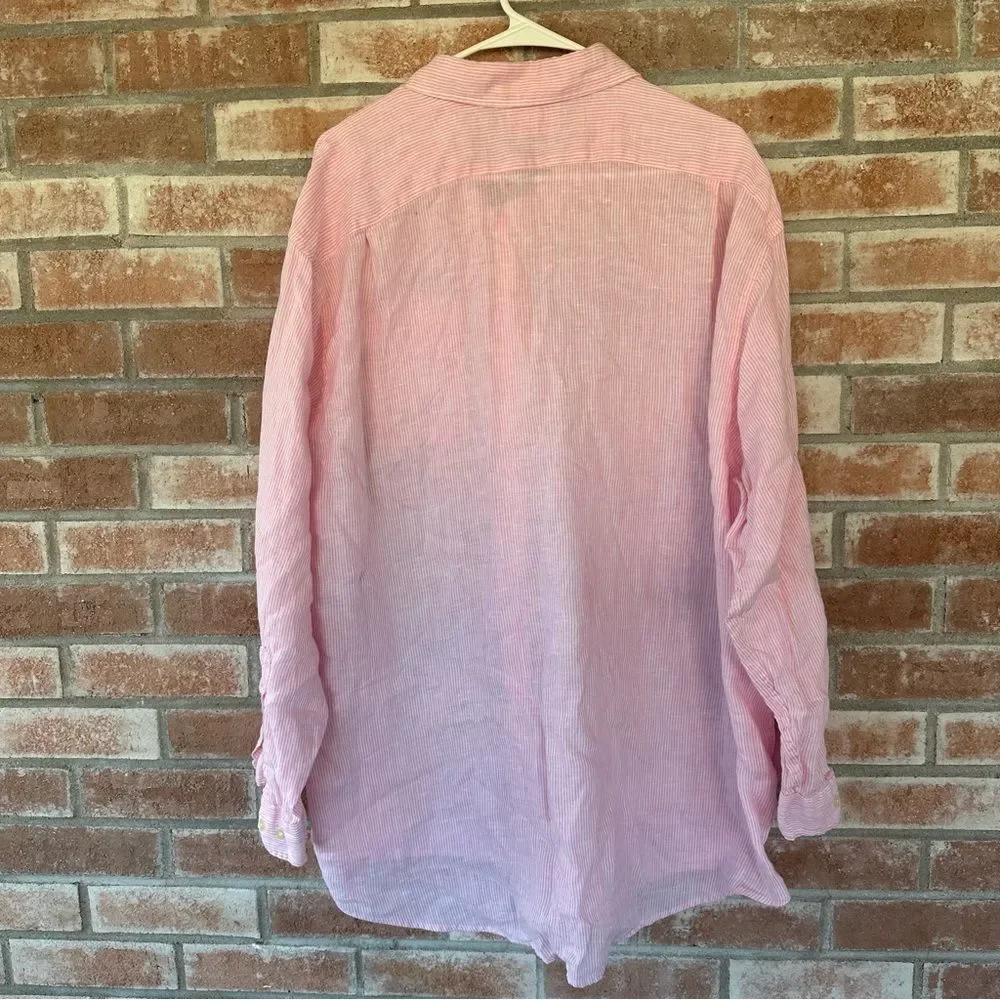 Vineyard Vines 100% Linen Button Down Shirt Oversized Men’s XL Pink White Stripe - Picture 6 of 8
